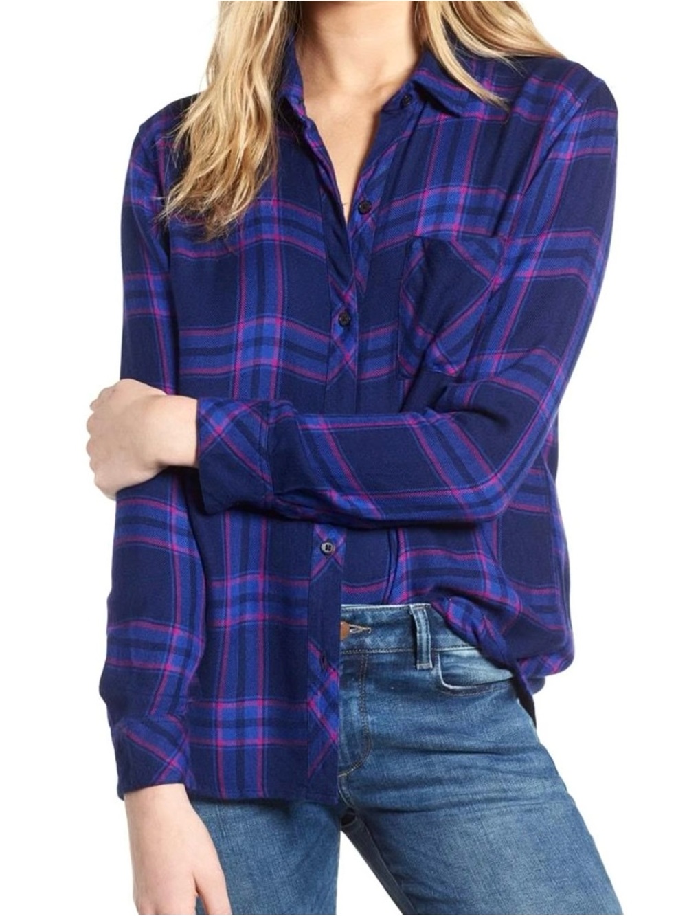 Rails Hunter navy ultraviolet plaid long sleeve button down soft shirt size S